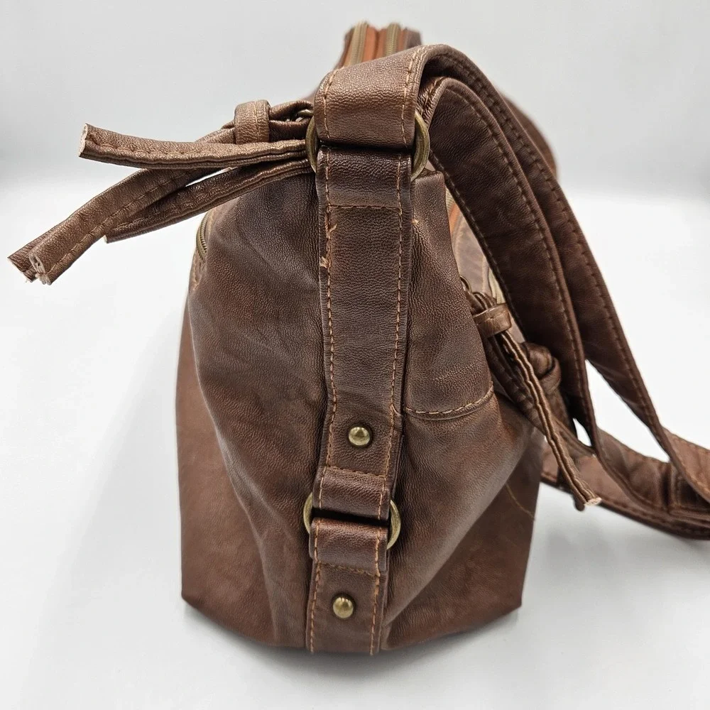 Stone & Co Purse Handbag Crossbody Adjustable Strap Faux‎ Leather Hobo Cognac